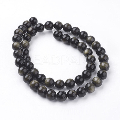 Natural Golden Sheen Obsidian Beads Strands G-C068-8mm-9-1