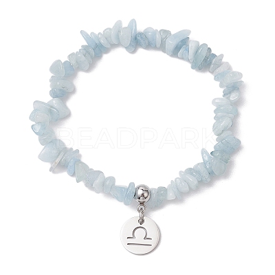 Natural Aquamarine Chip Beaded Stretch Bracelets BJEW-JB11133-09-1