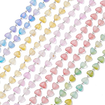 Iron Acrylic Handmade Heart Link Chains AJEW-JB01449-1