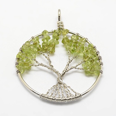 Tree of Life Natural & Synthetic Mixed Stone Bead Brass Wire Wrapped Big Pendants KK-L136-01-NR-1