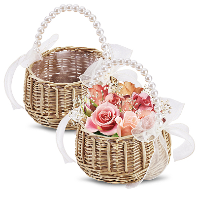 Wicker Flower Baskets with Handle DIY-WH0899-431A-1