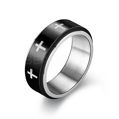 201 Stainless Steel Cross Rotating Finger Ring WG23678-08-1