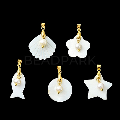 Natural Freshwater Shell & Pearl Pendants PALLOY-JF05904-1