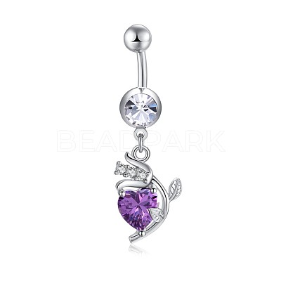 Brass Cubic Zirconia Navel Ring AJEW-EE0004-34B-1