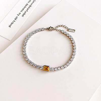 304 Stainless Steel Micro Pave Cubic Zirconia Link Chain Bracelets for Women FS-WG578D6-03-1