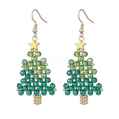 Christmas Tree Handmade Glass Seed Beads Dangle Earrings EJEW-MZ00489-1