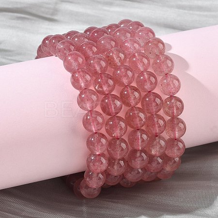 Natural Strawberry Quartz Round Beads Stretch Bracelets for Women BJEW-Z158-03G-03-1