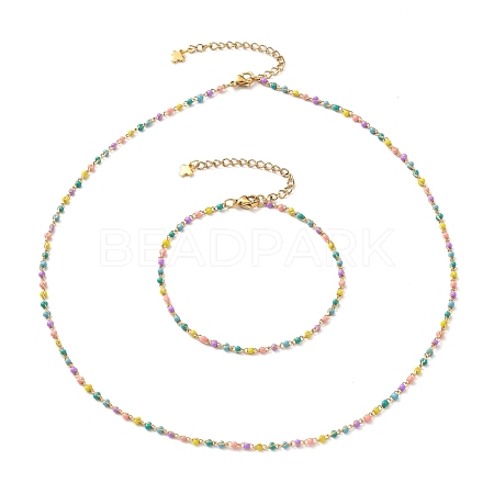 304 Stainless Steel Enamel Link Chain Bracelets & Necklaces Jewelry Sets SJEW-JS01137-1