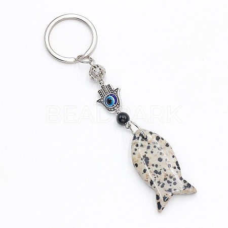 Natural Dalmatian Jasper Fish Keychain PW-WG77624-07-1