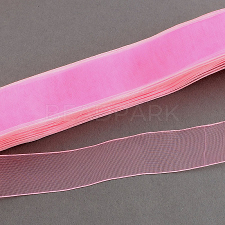 Breast Cancer Pink Awareness Ribbon Making Materials Organza Ribbon ORIB-Q016-10mm-22-1