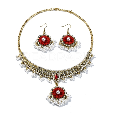 ABS Plastic Pearl & Rhinestone Oval Jewelry Set SJEW-D011-01A-G-1