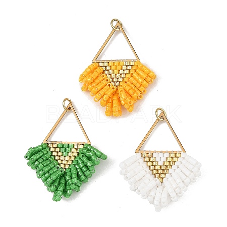 304 Stainless Steel & Glass Seed Beads Fringe Pendants PALLOY-MZ01427-1