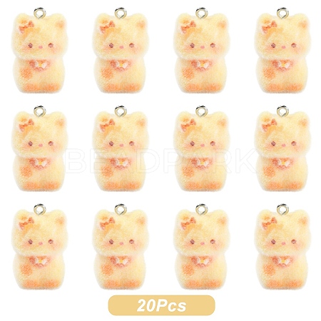 Cat Shape Flocky Opaque Resin Pendants RESI-YWC0002-04F-1