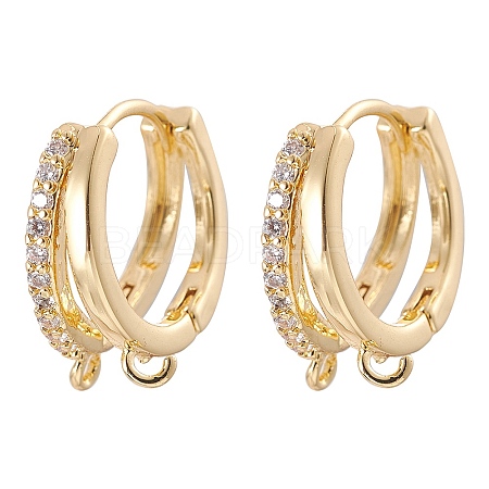 Brass Micro Pave Clear Cubic Zirconia Hoop Earring Findings ZIRC-YW0001-10G-1