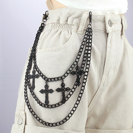 Alloy Cross Charm Curb Chain 3 Layer Chain Belts for Pants FS-WGFC860-03-1
