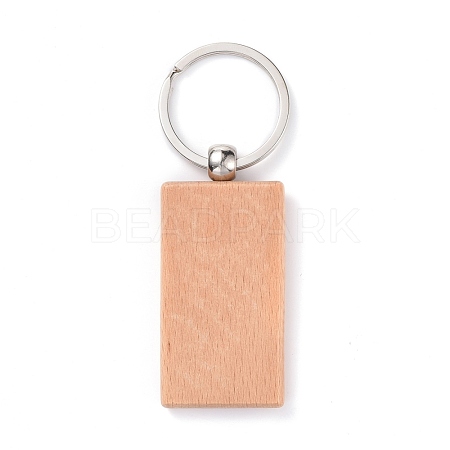 Natural Wood Keychain HJEW-P008-02-1
