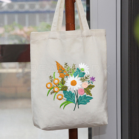 DIY Flower Pattern Tote Bag Embroidery Kit PW22121378349-1