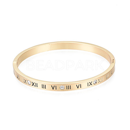 Roman Numeral Brass Hinged Bangle with Crystal Rhinestone for Women BJEW-S118-126G-1