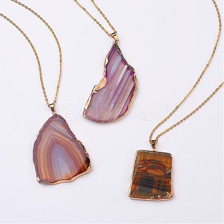 Natural & Dyed Agate Pendant Necklaces NJEW-JN01776-1