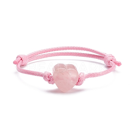Natural Rose Quartz Heart Braided Cord Bracelet BJEW-JB07685-02-1