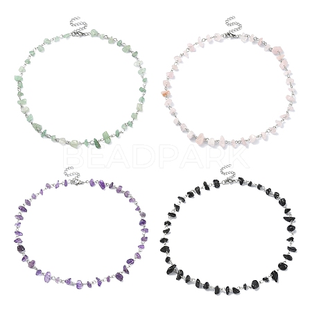 Natural Mixed Gemstone Chips Beaded Necklace NJEW-JN04311-1
