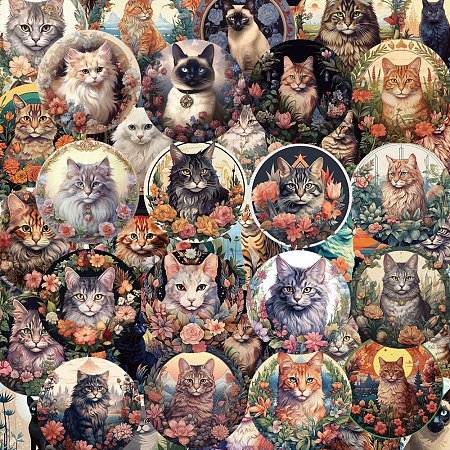 50Pcs PVC Self-Adhesive Cat Cartoon Stickers STIC-PW0021-02-1