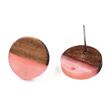 Resin & Walnut Wood Stud Earring Findings MAK-N032-007A-H04-1