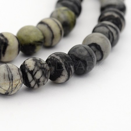 Natural Black Silk Stone/Netstone Round Beads Strands G-N0148-03-4mm-1
