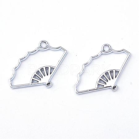Rack Plating Alloy Fan Open Back Bezel Pendants PALLOY-S047-20D-FF-1