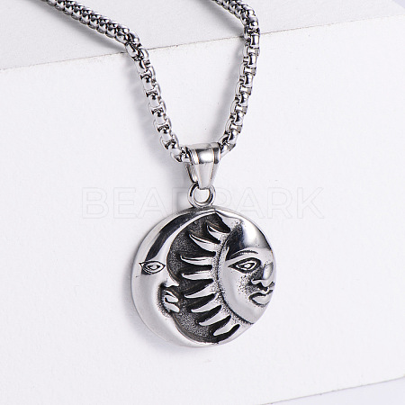 Cool Men's 304 Stainless Steel Moon Sun Yin-yang Pendant Necklaces LE7690-2-1
