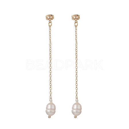 Natural Pearl Dangle Stud Earrings EJEW-JE05221-02-1