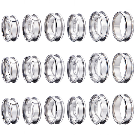 18Pcs 6 Size 201 Stainless Steel Grooved Finger Ring Settings RJEW-SC0001-05P-1