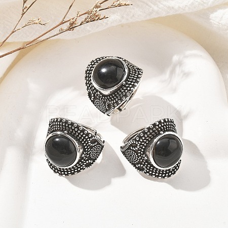 Natural Obsidian Adjustable Rings RJEW-I108-03AS-12-1