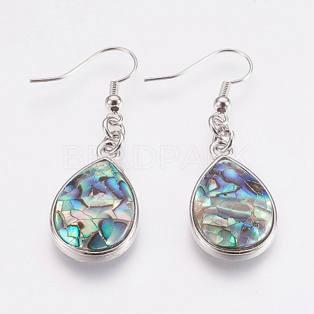 Natural Abalone Shell/Paua Shell Dangle Earrings X-EJEW-F158-A02-1