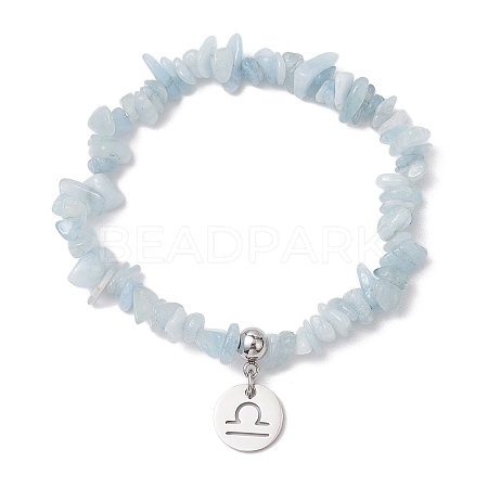 Natural Aquamarine Chip Beaded Stretch Bracelets BJEW-JB11133-09-1