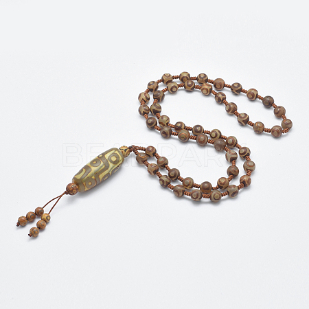 Buddhist Jewelry Natural Tibetan Style dZi Agate Mala Beads Necklaces NJEW-I206-01C-1