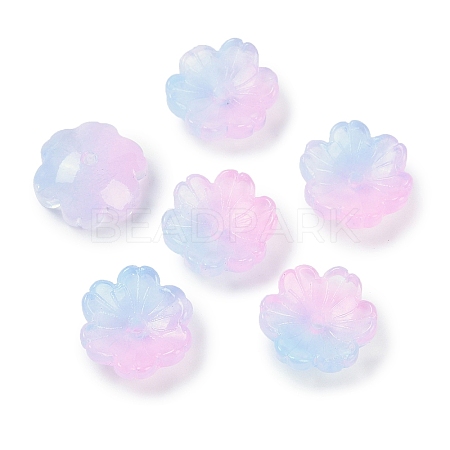 Transparent Spray Paint Glass Bead Caps GLAA-H035-04F-1