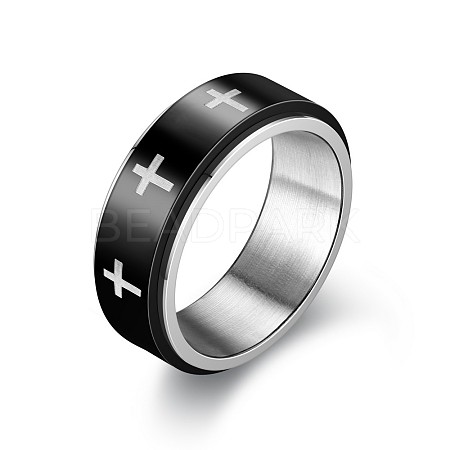 201 Stainless Steel Cross Rotating Finger Ring WG23678-08-1
