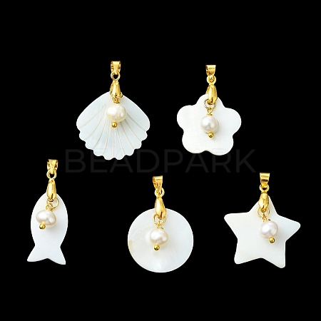 Natural Freshwater Shell & Pearl Pendants PALLOY-JF05904-1