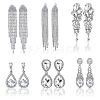6 Pairs 6 Style Alloy Rhinestone Teardrop Dangle Clip-on Earrings EJEW-FI0002-91-9