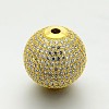 Brass Micro Pave Cubic Zirconia Round Beads ZIRC-M039-13G-RS-1