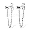 Rhodium Plated Platinum 925 Sterling Silver Chains Front Back Stud Earrings PA4661-6-1