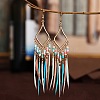 Bohemian Style Alloy Glass Seed Beaded Feather with Rhombus Chandelier Earrings FS-WG1E384-02-2