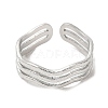 304 Stainless Steel Triple Line Open Cuff Ring for Women RJEW-M149-02P-1