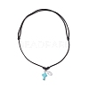 Adjustable Dyed Synthetic Turquoise with Round Plastic Imitation Pearl Cross Pendant Black Waxed Polyester Cord Necklaces for Women NJEW-JN05384-01-4
