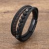 Natural Lava Rock Round Beads & Braided Imitation Leather Cord Bracelets for Men FS-WGCE7B3-03-1