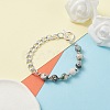 Natural Tree Agate Round Beaded Bracelet with Curb Chain for Men Women BJEW-TA00048-02-2