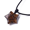 Adjustable Natural Tiger Eye Star Pendant Necklace NJEW-B086-03K-3