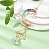 Wire Wrapped Gemstone Chip & Brass Moon Pendant Decoration HJEW-TA00089-2