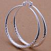 Women Big Earrings Silver Color Plated Brass Fancy Cut Hoop Earrings EJEW-BB11703-1